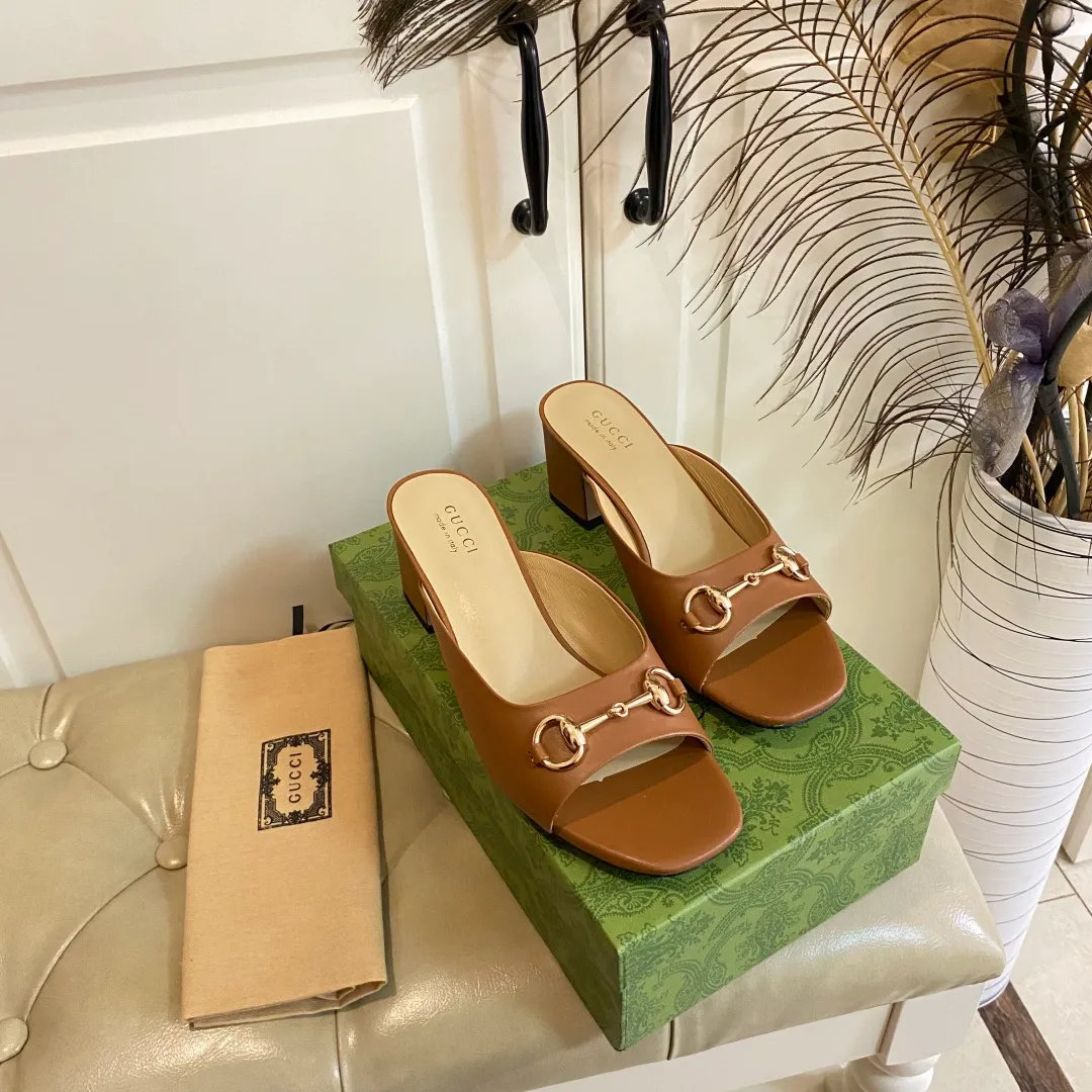 👟👟Ex-factory price 440👟👟, Gucci classic slippers, cowhide surface, sheepskin lining, 5cm heel, size 35-42 (custom-made sizes 43 and 44 are non-refundable)